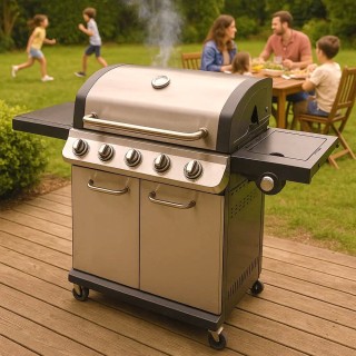Barbecue gaz ROSTER triple grille 6 brûleurs (5+1 latéral)